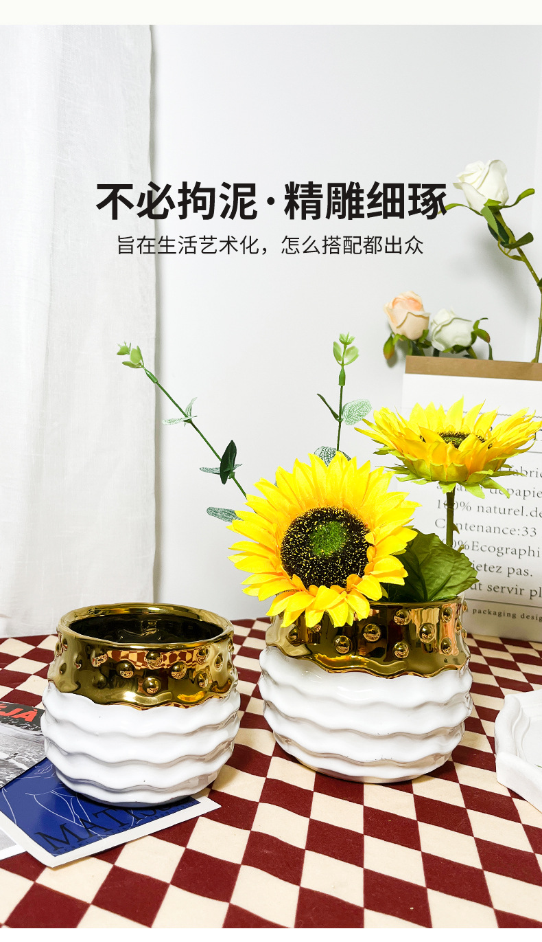 chinagoods large white ceramic flowerpot with a wide mouth, simple and personalized hotel and home tabletop, green plant dry vase, decorative item, flower arrangement pic 4