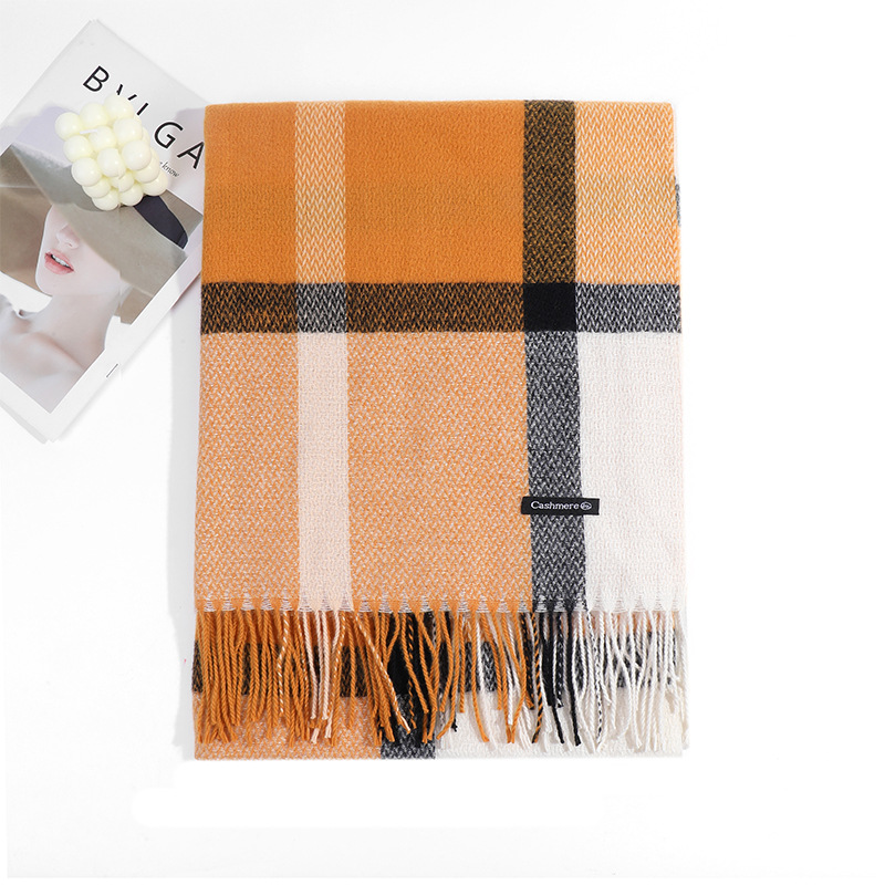 格子秋冬季围脖女韩系2023围巾披肩女新款简约加厚保暖仿羊绒围巾详情19