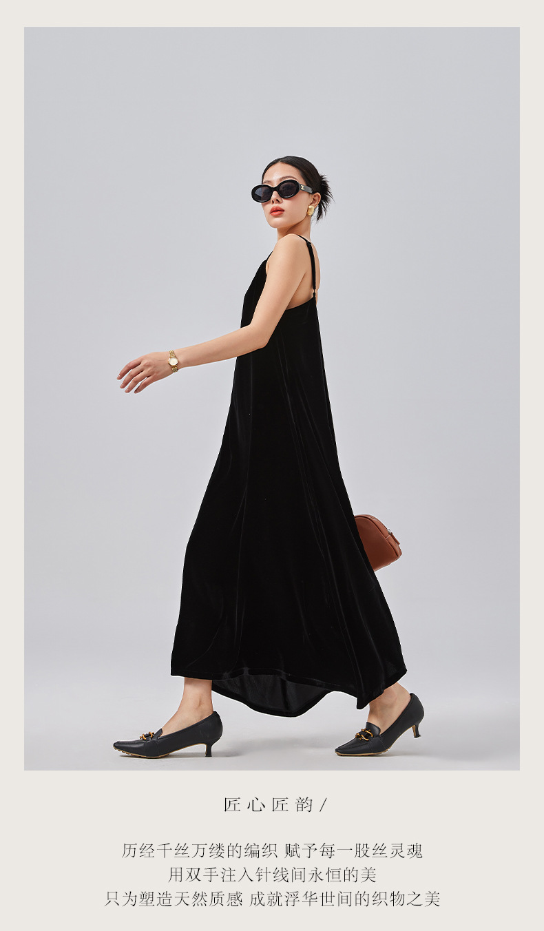 Loose mulberry silk dress, black design sense halter dress, silk velvet halter dress. The robe can be worn outside pic 2