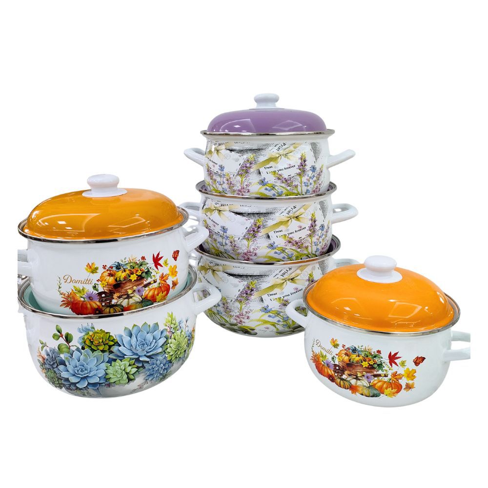 Enamel stew pot, soup pot with lid, thickened preservation three-piece set wholesale. Russian flower can be used over open flame 16-18-20 pic 1