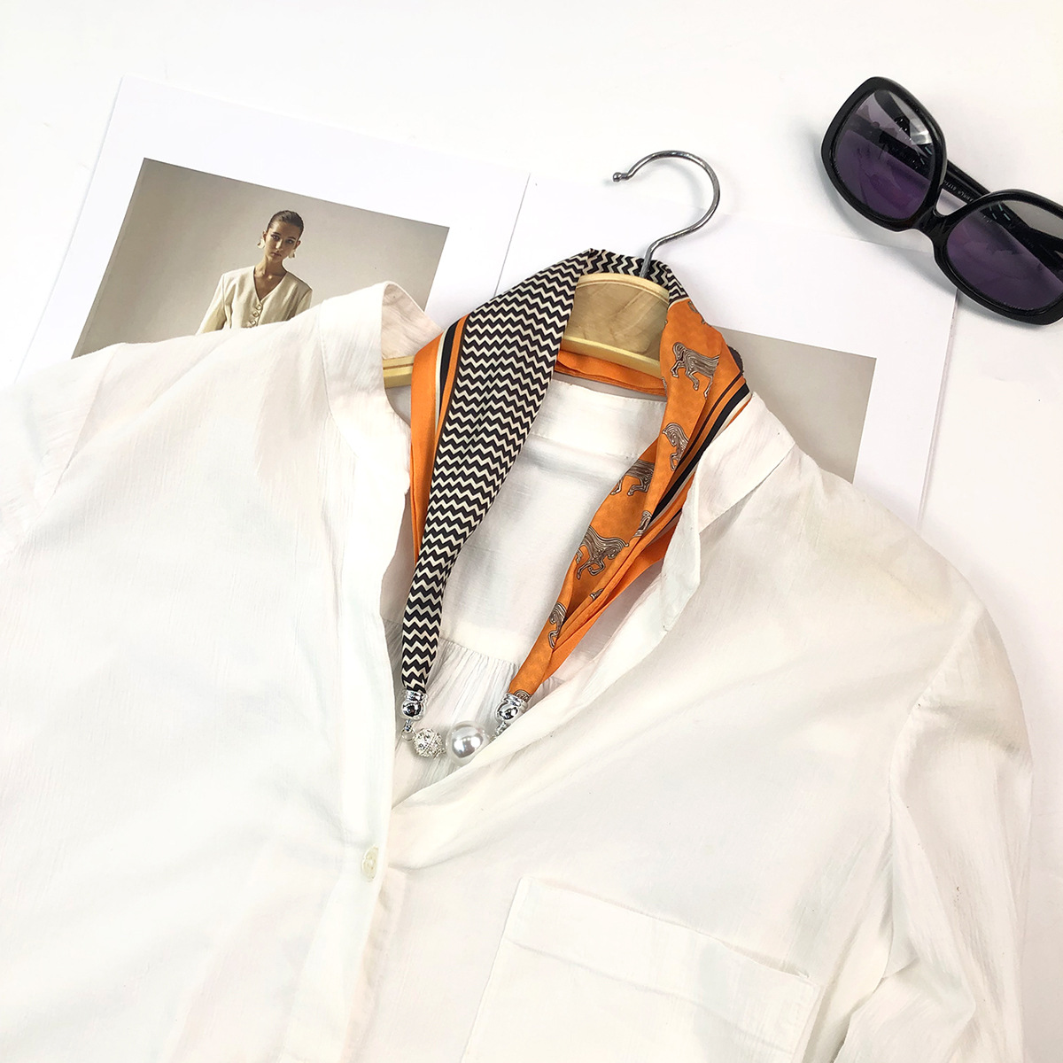 One-piece consignment cross-border exclusive summer fashionable and versatile silk pearl necklaces, silk scarves, buckles and scarves factory wholesale pic 5