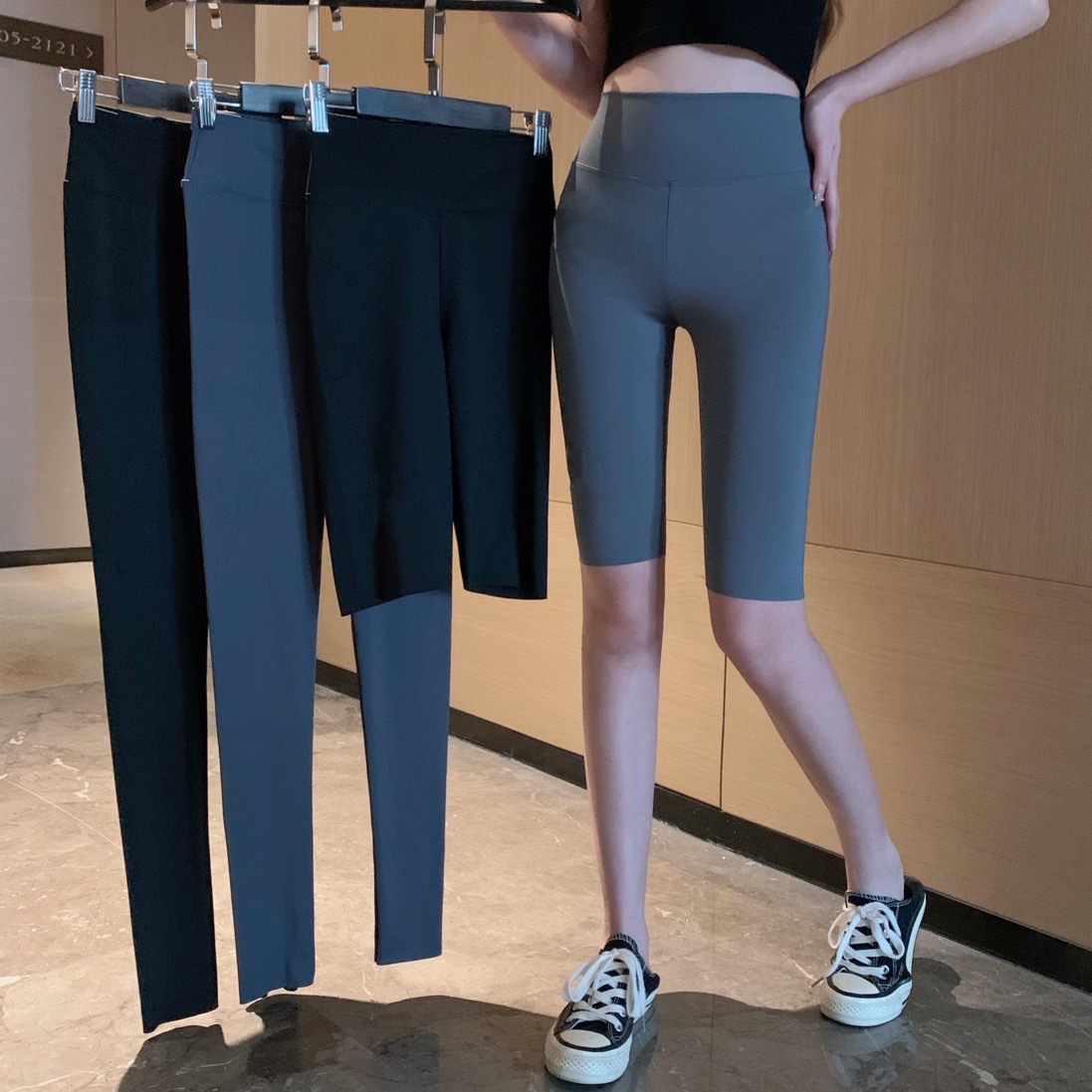 Three-point shark pants leggings for women, five-point summer thin tight-fitting outerwear, and nine-point letter-shaped belt-cinching and hip-lifting Barbie pants pic 98