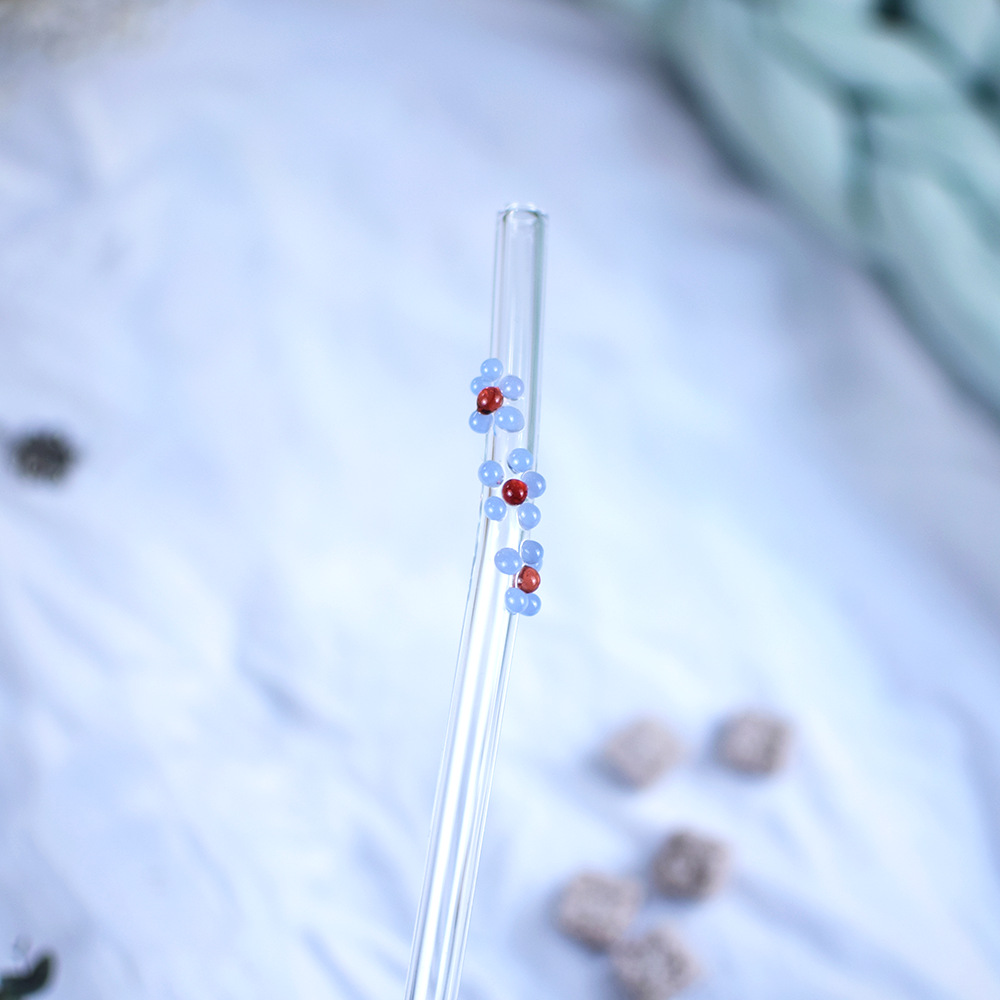 定制高硼硅透明玻璃吸管蝴蝶结樱桃爱心创意手工花朵饮料弯管20CM详情12