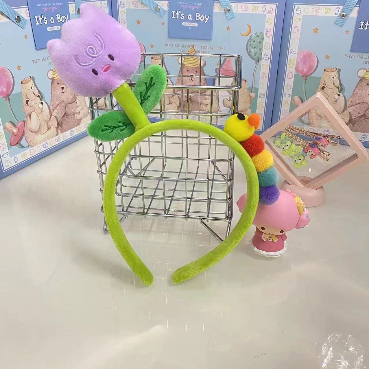 郁金香毛毛虫发箍大人儿童通用可爱头箍拍照道具头饰花朵发饰批发详情4