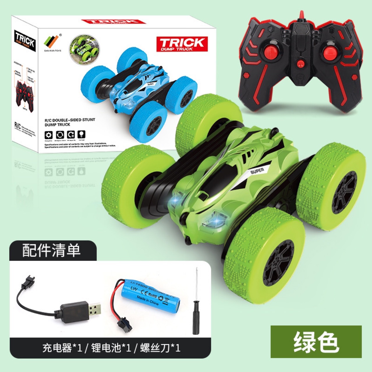 跨境儿童遥控2.4G四驱特技双面车耐摔干扰变形翻斗车玩具厂家直销详情13