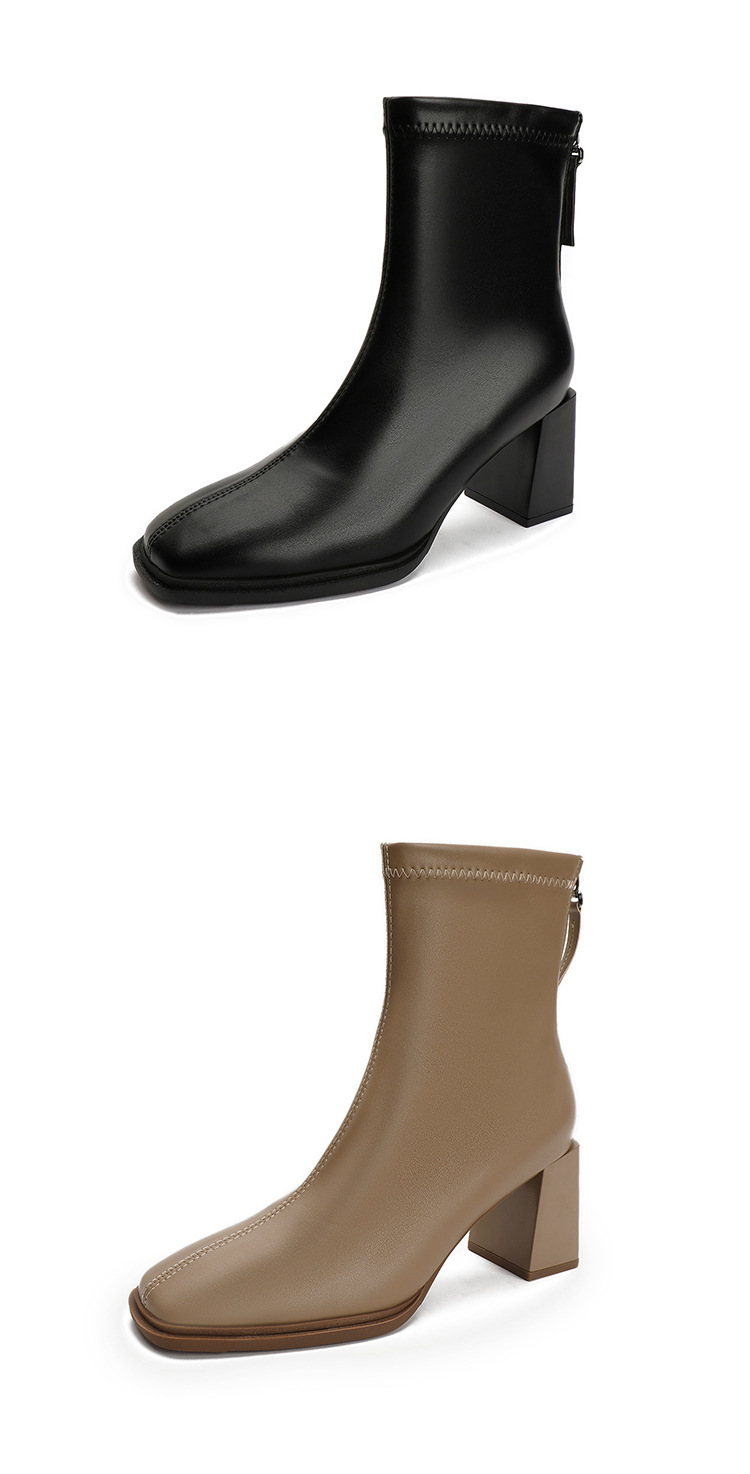 法式高跟短靴2023年新款粗跟时装靴子软皮白色春秋单靴方头瘦瘦靴详情6