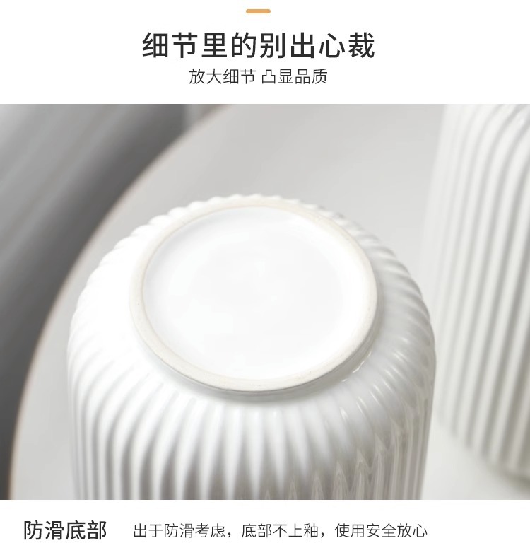 2025简约竖纹陶瓷花瓶家用水培插花养花装饰瓶创意客厅家居摆件马克杯风格花器其他分类装饰品 时尚艺术品 室内绿植花卉配件详情5