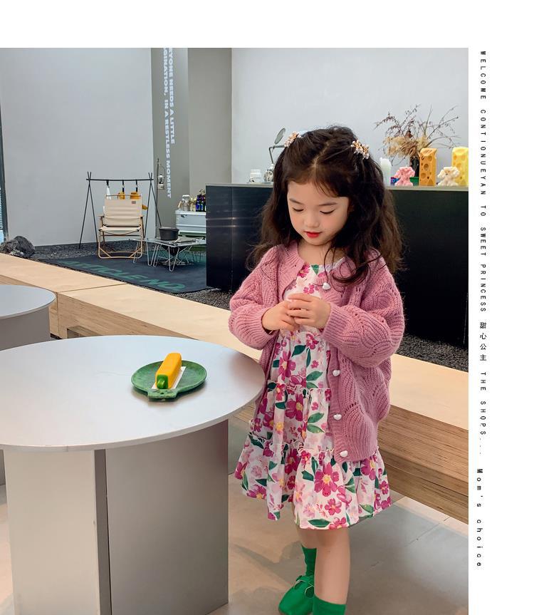 图图小象女童秋季童装儿童韩版碎花连衣裙洋气针织开衫宝宝套装详情22