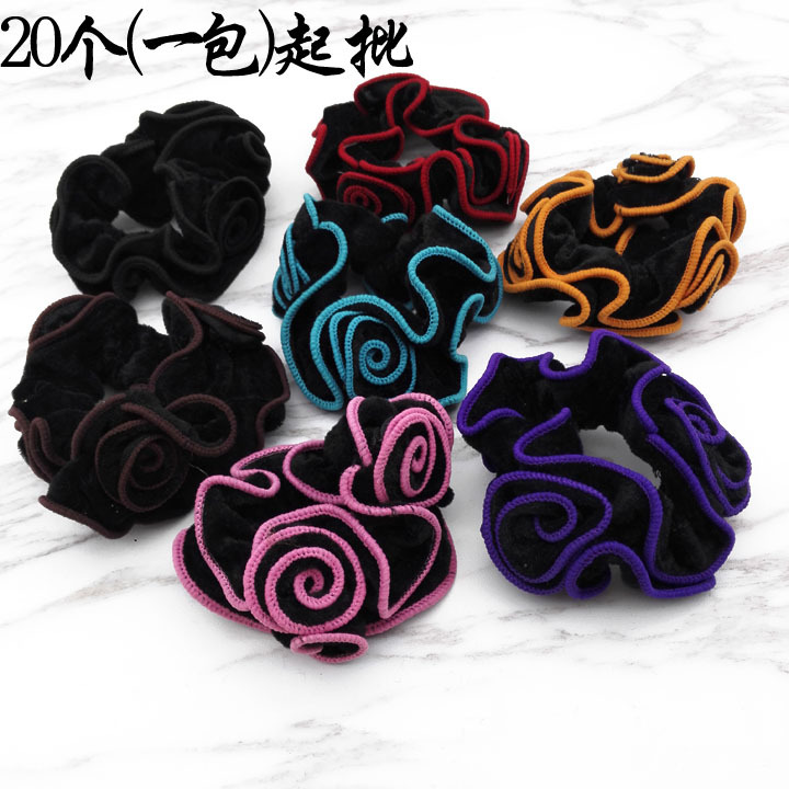 A3743 velvet three-rose hair tie, thick hair rope, hair accessory, hair flower bun, two-yuan store accessories wholesale pic 2
