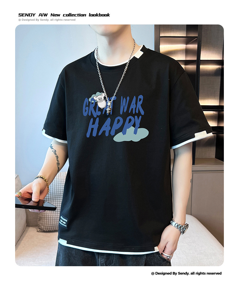 棉质新款夏季短袖T恤男款潮流宽松潮牌港风学生上衣圆领休闲透气详情8