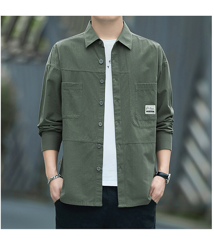 2023年新款男士长袖七分袖衬衫外套青年男宽松休闲外套男生帅气衬详情23