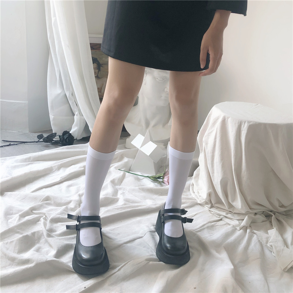 Classic and versatile jk black and white mid-calf knee-high socks that can be worn all year round, featuring non-permeable velvet calf socks pic 19