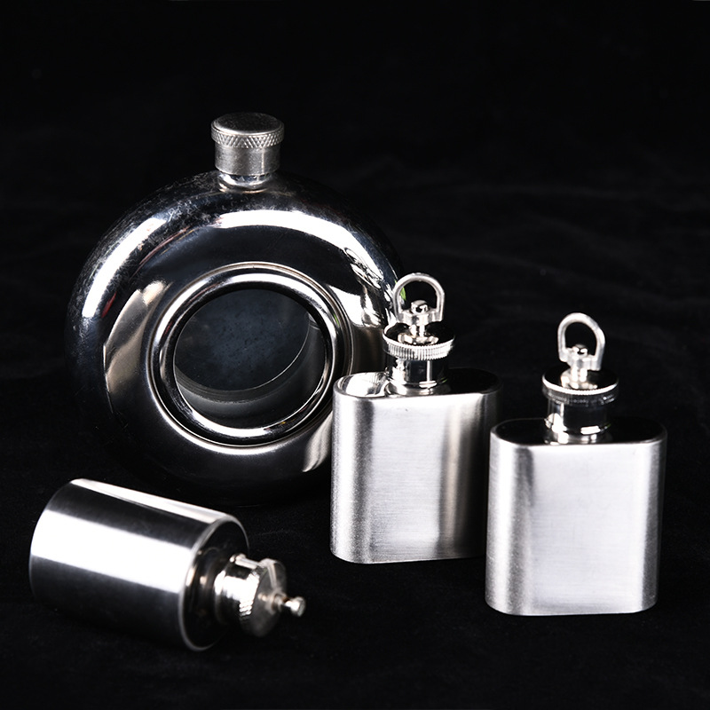Portable stainless steel wine kettles, round and square, stainless steel wine bottles, portable wine kettles, factory direct sales in stock, various capacities 1oz, 2oz, 3oz, 5oz, 8oz, round. pic 5