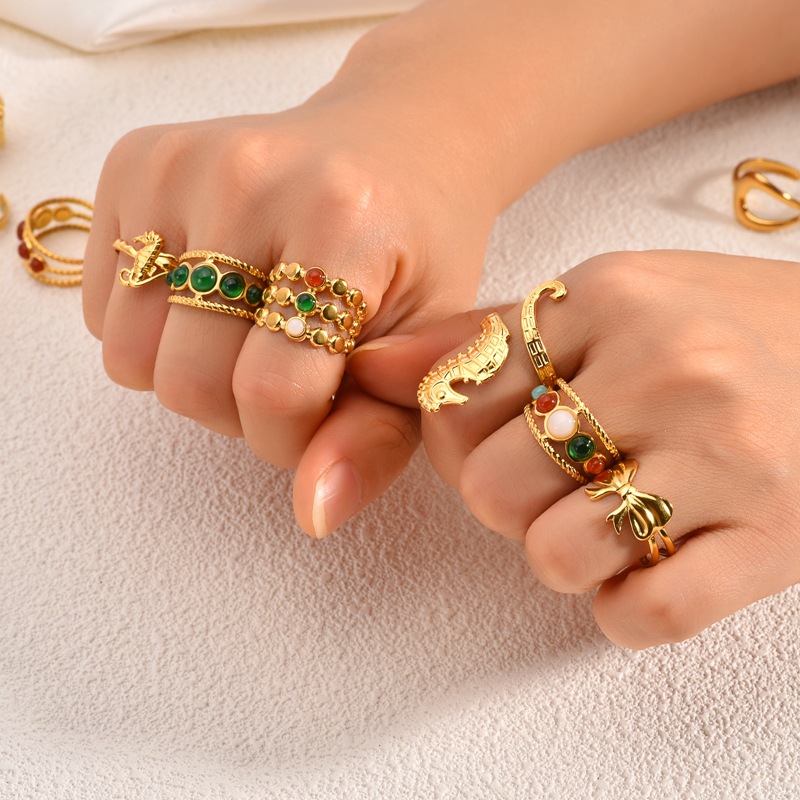 Wholesale of 18k gold stainless steel seahorse open ring with Marine elements in the classic INS style of Europe and America, which does not fade pic 14