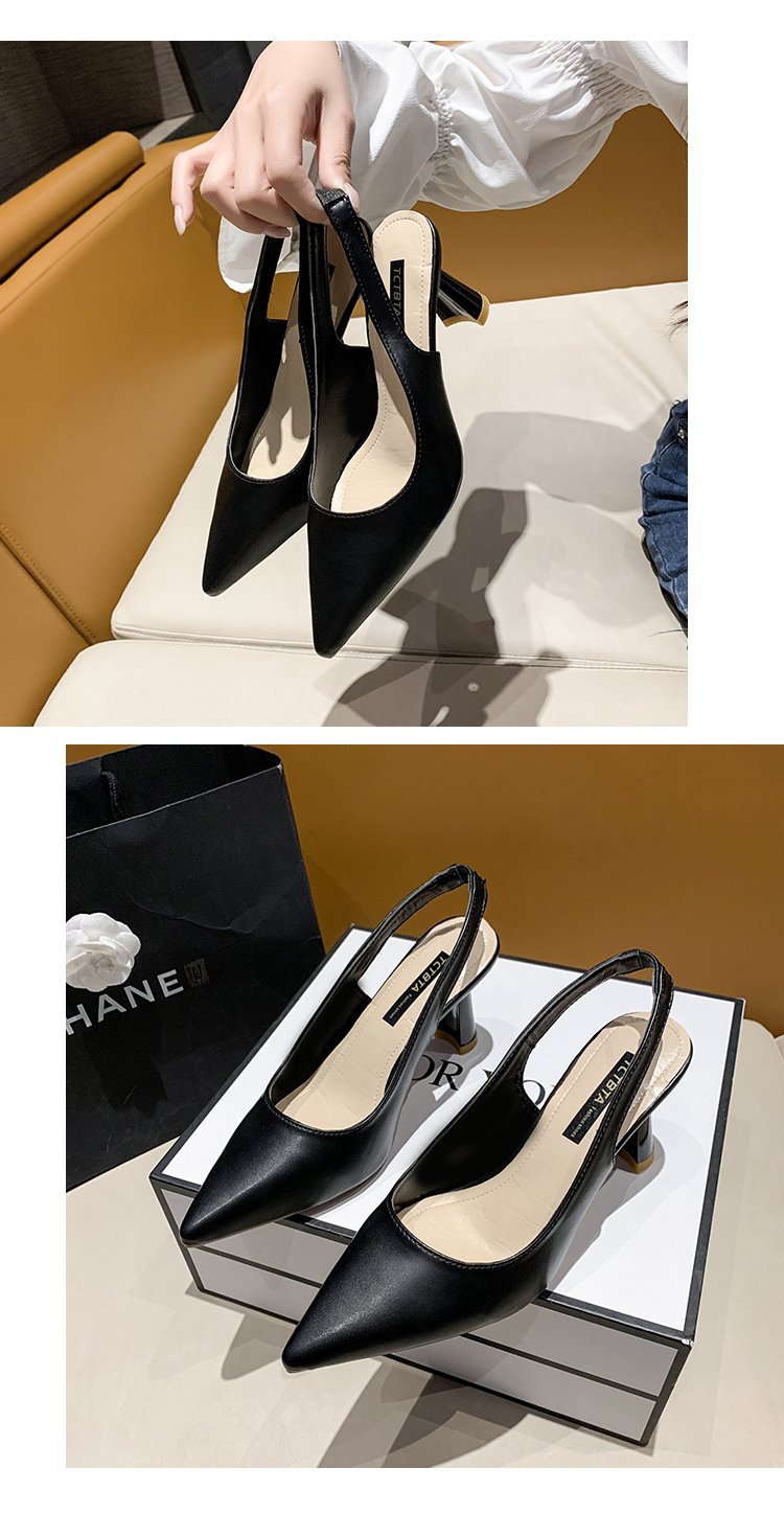 2023春夏季新款尖头高跟鞋女细跟包头凉鞋后空浅口单鞋女详情76