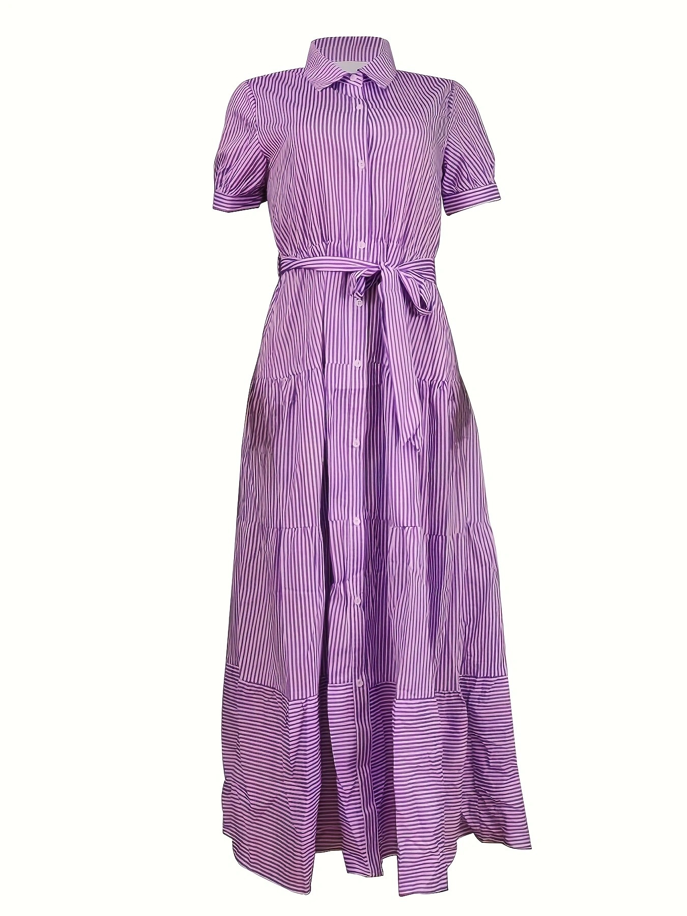 FD492 in stock 2024 Cross-border new Amazon fashion striped short-sleeved loose mid-length dress pic 44