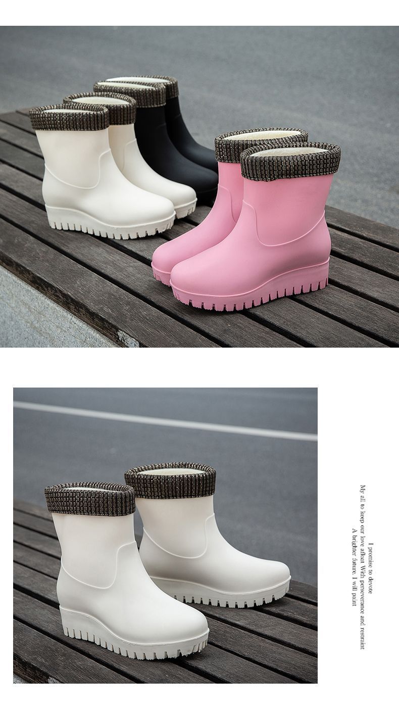 一件代发时尚雨靴女款时尚长筒水鞋防滑厚底增高胶鞋高跟工作雨鞋详情18