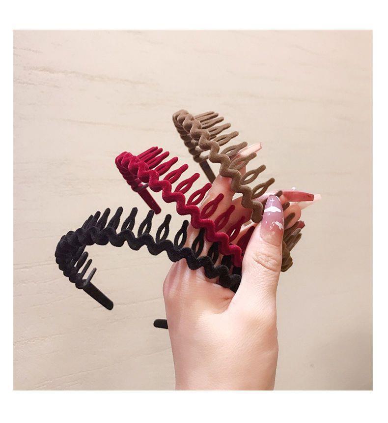 2023 New style toothed hair band, flocking, trendy, simple and short bangs, hair clips, red headwear, wavy headband pic 8