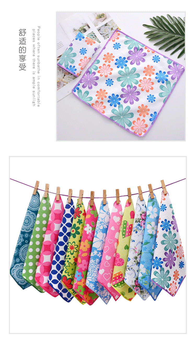 Wholesale of custom-made warp knitted fiber printed square towels 30*30 multi-functional absorbent cleaning thickened cloths pic 9