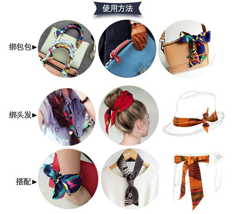 Scarf and silk scarf manufacturer wholesale, cool and stylish, original narrow and long small silk scarves, hair ties, Korean-style ribbons for women pic 8