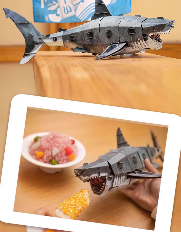 梦巴格3D立体纸拼图益智模型拼插装玩具自然科普动物手工噬人鲨鱼益智拼图玩具详情6