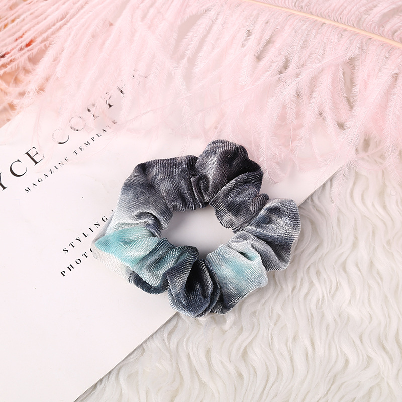 Wholesale of cross-border Amazon velvet tie-dyed large intestine rings, new European and American velvet color-blocking sweet and elegant hair rings pic 17