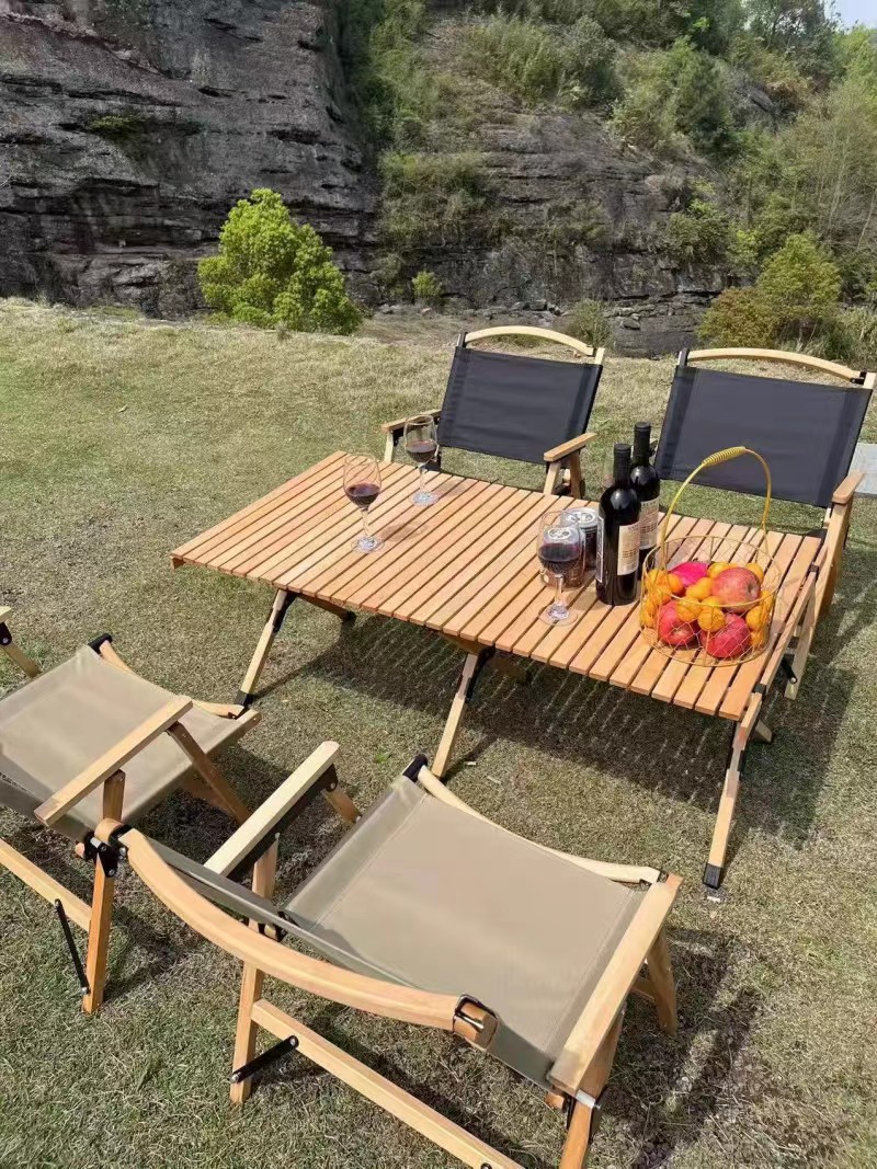 厂家直销户外折叠桌椅套装实木铝合金蛋卷桌野餐露营桌子克米特椅详情6