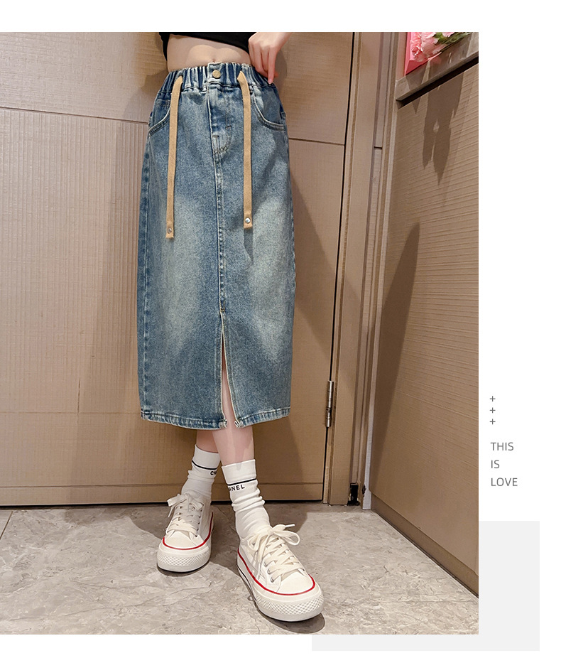 女童牛仔半身裙2023春秋新款中大童长裙儿童洋气开叉裙子童装潮详情8