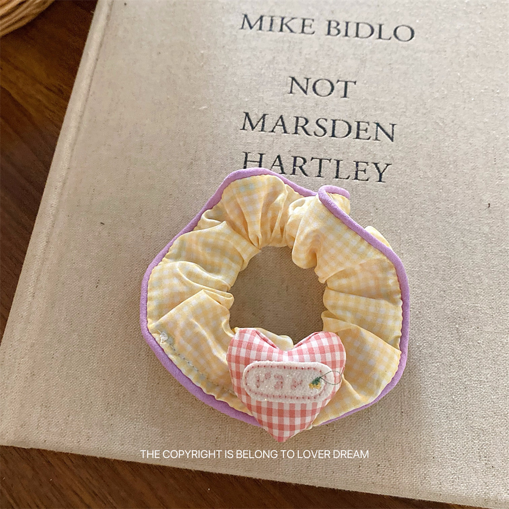 韩国ins新款彩色格纹爱心大肠发圈 甜美可爱头绳扎丸子头头饰发饰详情18