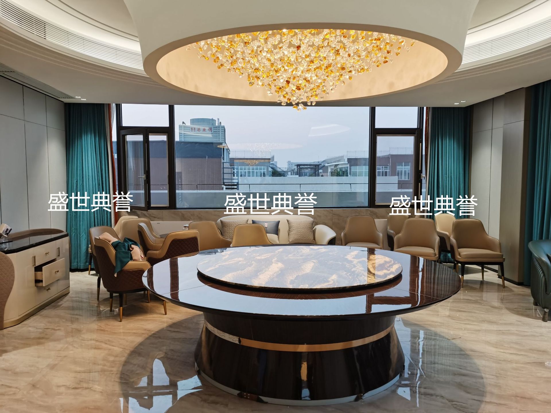 Beijing star hotel solid wood electric dining tables and chairs, high-end club electric turntable dining tables, modern light luxury large round tables pic 2