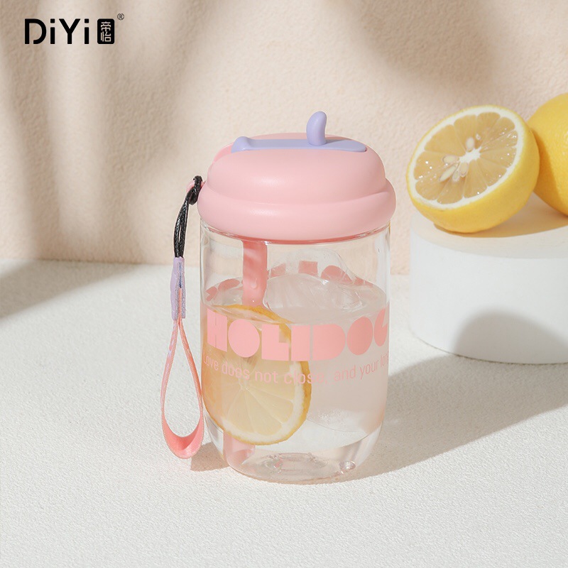 帝怡松果随手杯 吸管饮水口便携提绳 450ml PC材质 春夏新款 批发详情3