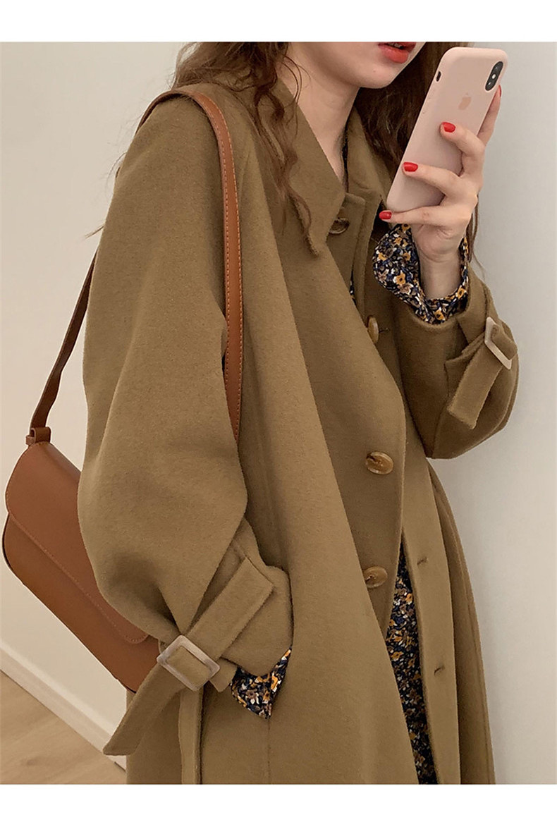 驼色毛呢外套中长款2022秋冬季韩版宽松气质双面呢羊绒呢大衣女详情10