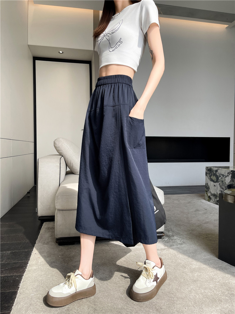 藏青工装裙裤女夏季2024新款山本裤裙半身裙七分阔腿裤子 pic 3