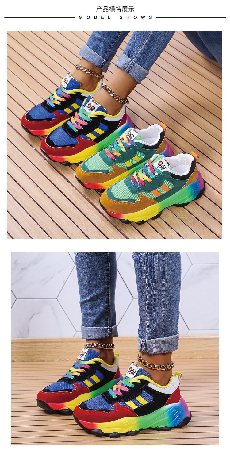 春秋季新款彩色老爹鞋嘻哈街头运动拼色休闲个性松糕彩虹女鞋大码详情12