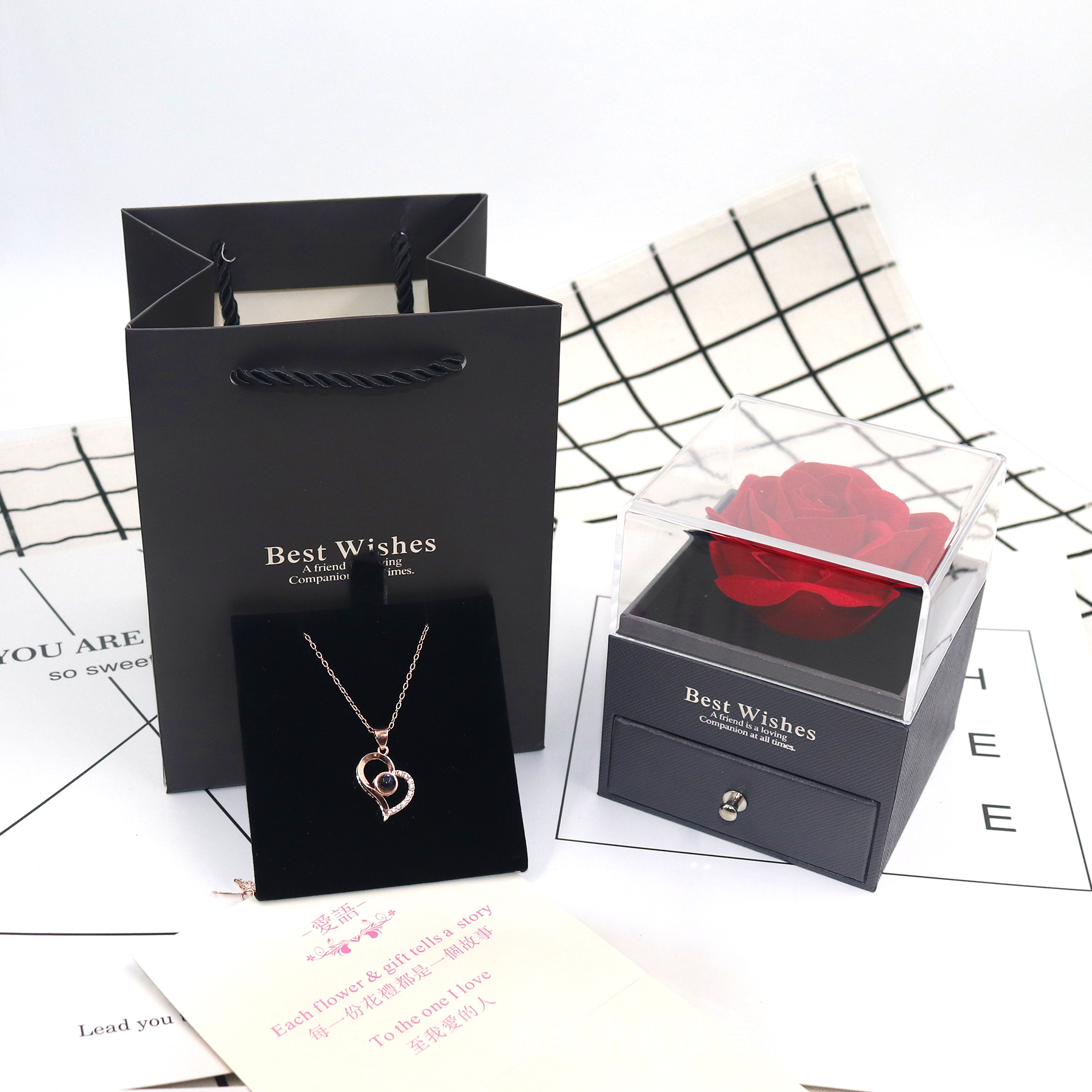 Transparent acrylic rose jewelry box, ring necklace box, jewelry and accessory box, storage gift box pic 10