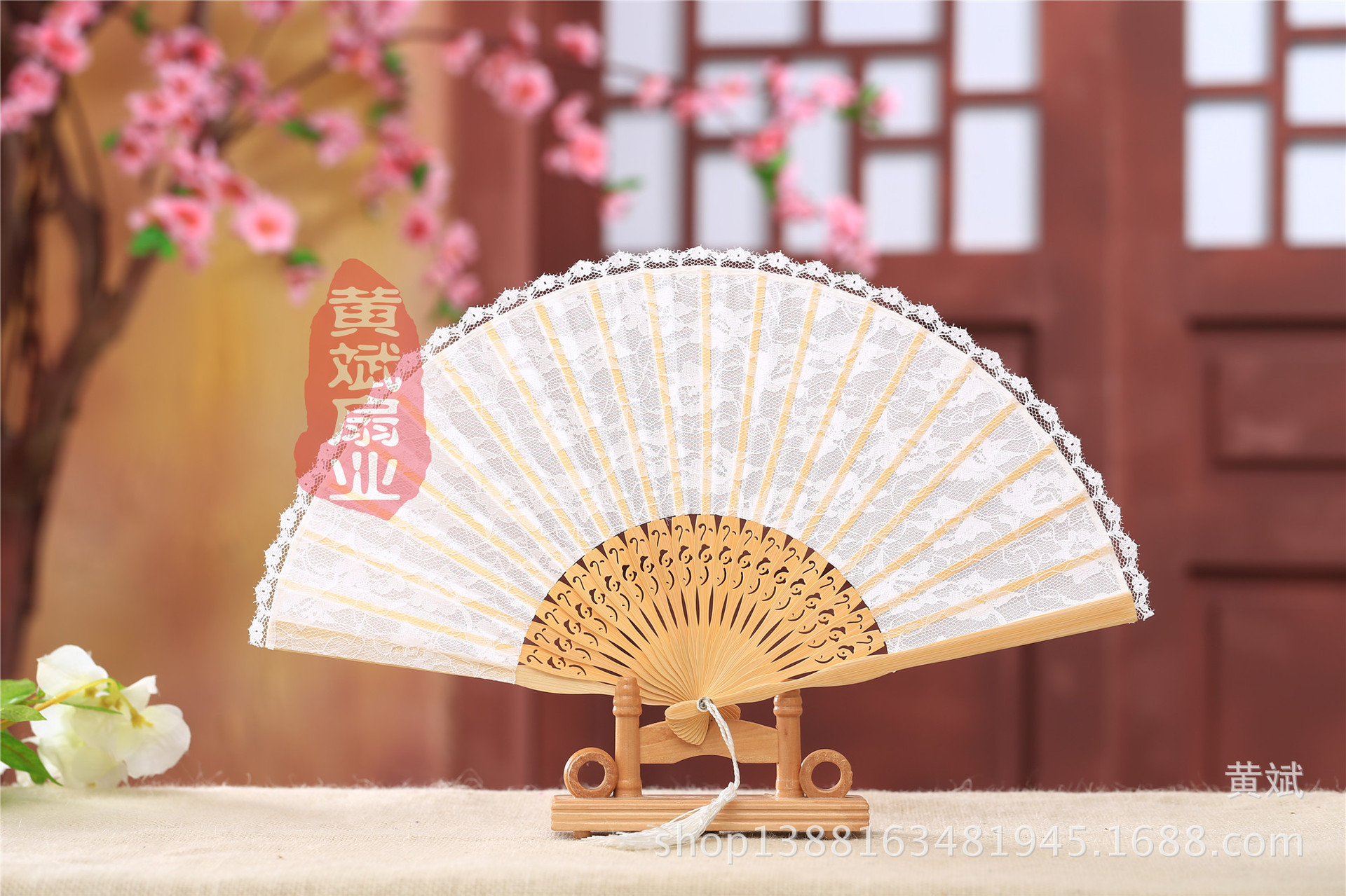 复古蕾丝中国风扇子古风折扇镂空日式和风棉麻扇高贵旗袍女士扇详情6