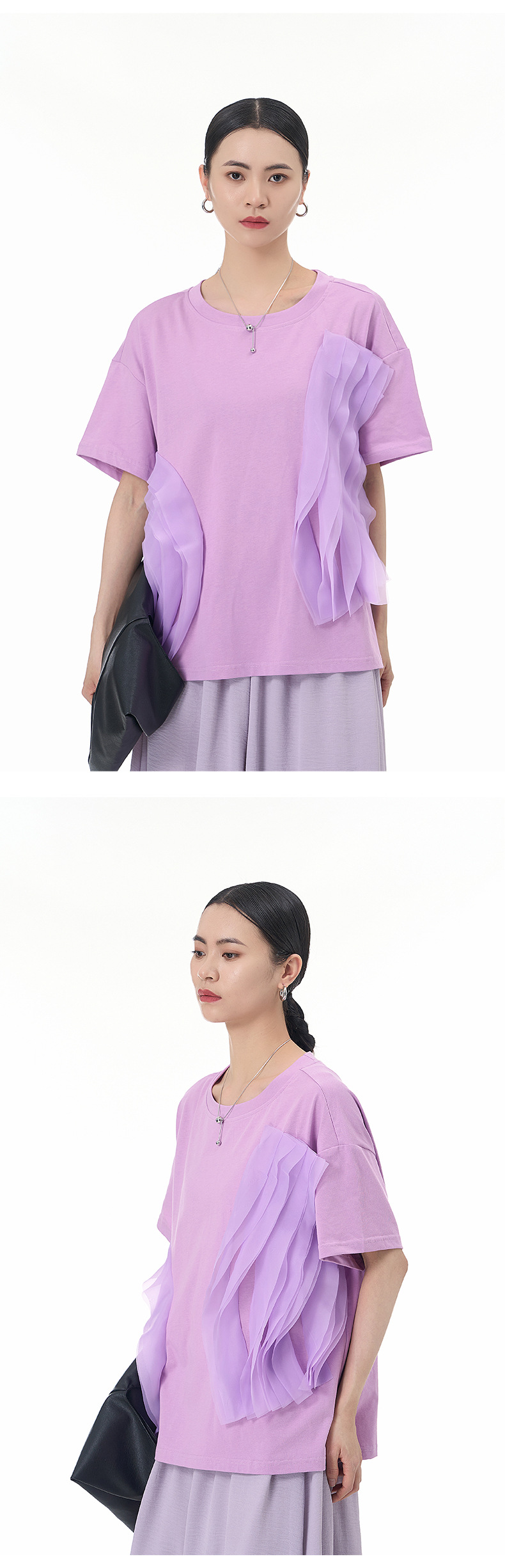 大码女装2025夏新宽松纱网拼接纯棉短袖T恤气质韩版显瘦上衣68852详情12