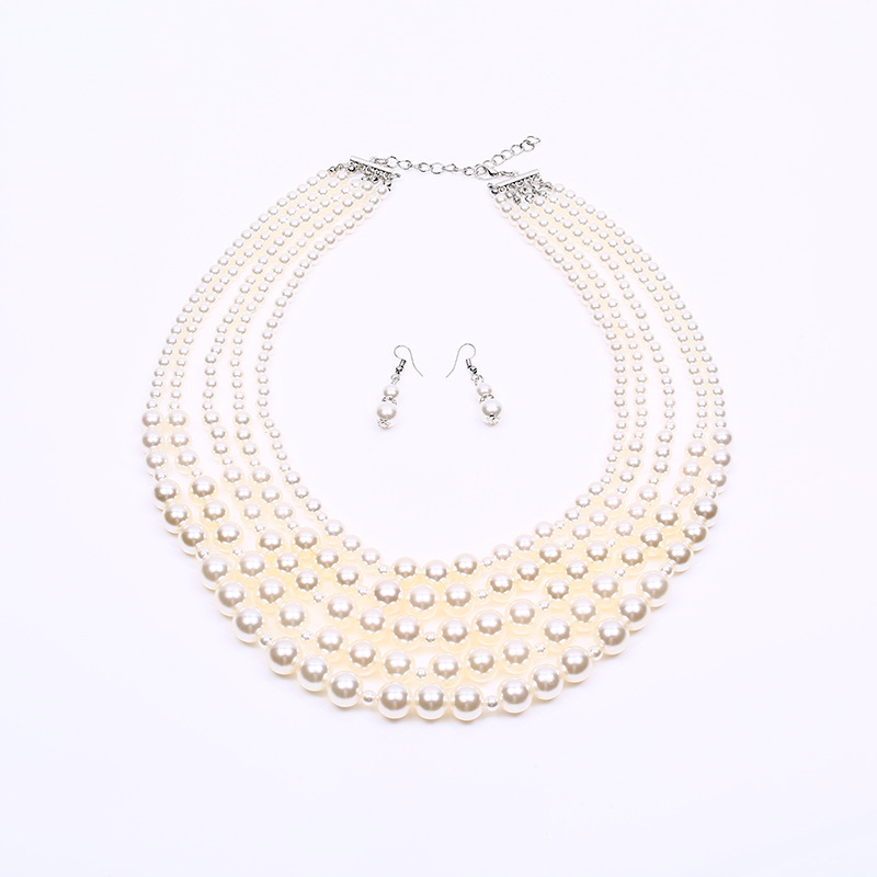 A set of fashionable bride imitation pearl necklaces and earrings with the same style as Douyin Internet celebrities, versatile for women, wholesale of headwear at street stalls and night markets pic 3