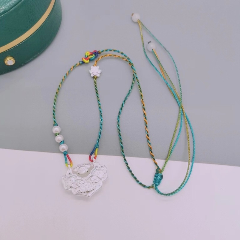 足银999锦鲤锁银莲花国风平安锁编织纯银项链双鱼如意长命锁锁骨详情25