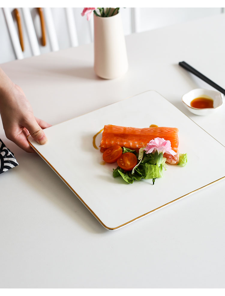 Gold-plated edge plates, ceramic Western plates, steak plates, creative Japanese sushi plates, sashimi square plates, cake flat plates, Internet celebrities pic 20