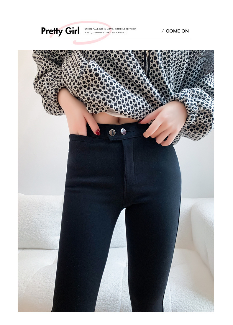 小个子外穿加绒打底裤女2023春秋新款小黑裤弹力显瘦小脚魔术裤子详情41