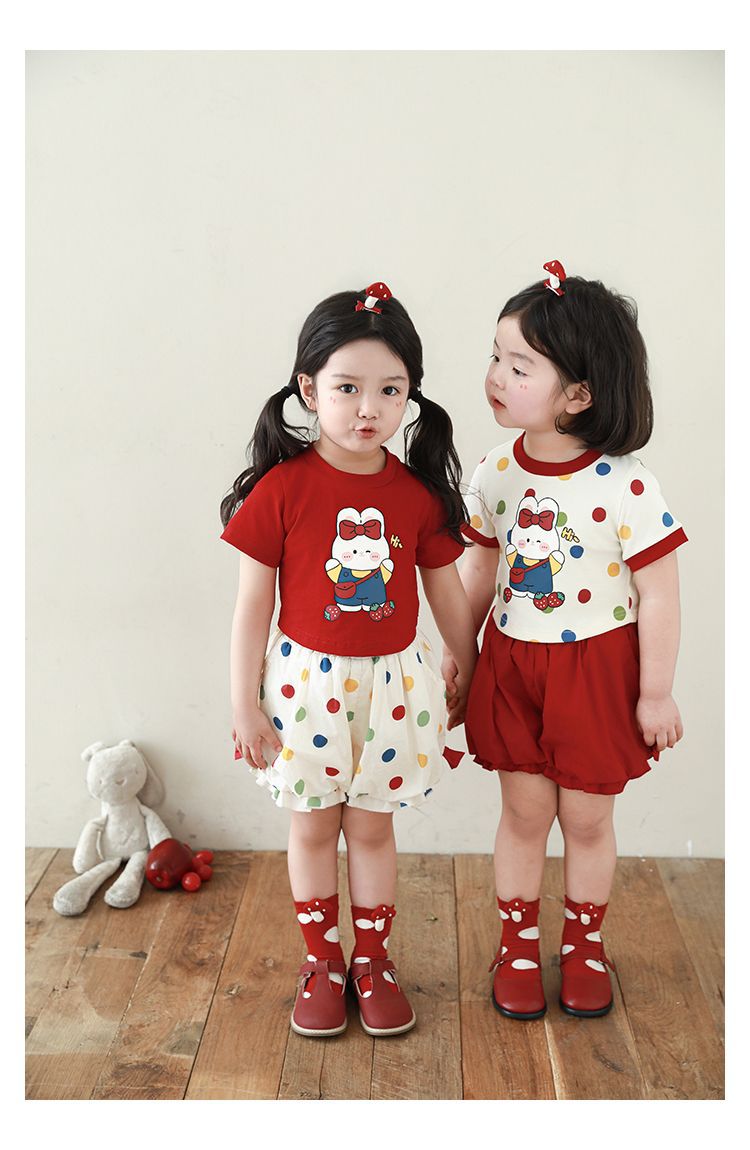 吾里卜一 女童小兔印花半袖T恤2024夏季儿童甜美可爱撞色短袖体恤详情9