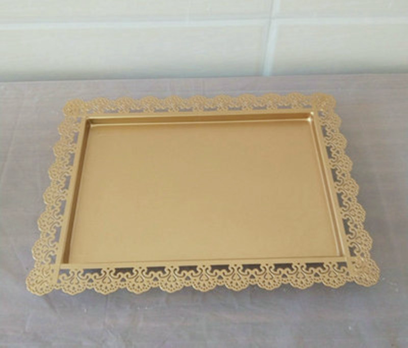 欧式托盘长方形西点盘铁艺蛋糕盘甜品展示方盘蕾丝边茶盘白色平盘详情10
