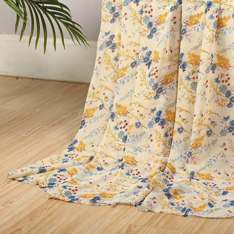 75d pearl chiffon small floral print fabric, polyester chiffon sun protection mask fabric, four-sided elastic printed fabric pic 20