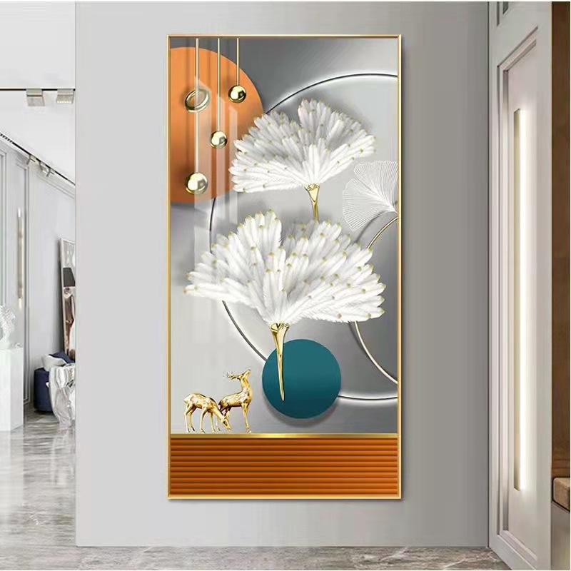 现代简约入户玄关装饰画走廊过道壁画竖版轻奢好寓意晶瓷镶钻挂画详情7