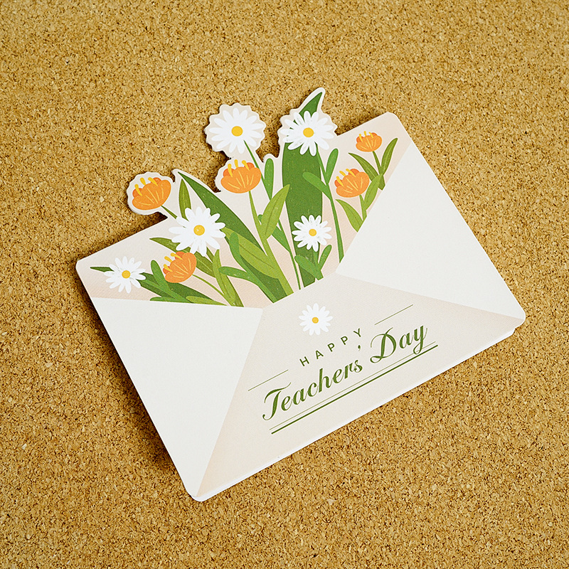 卡通手绘教师节贺卡感恩手写祝福语送老师小卡片礼品鲜花包装配饰详情7