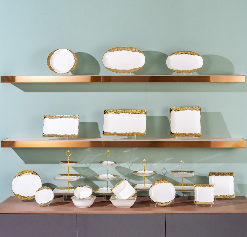 Light luxury ceramic tableware set, high-end gold-plated plates with gold edges, wholesale pic 12