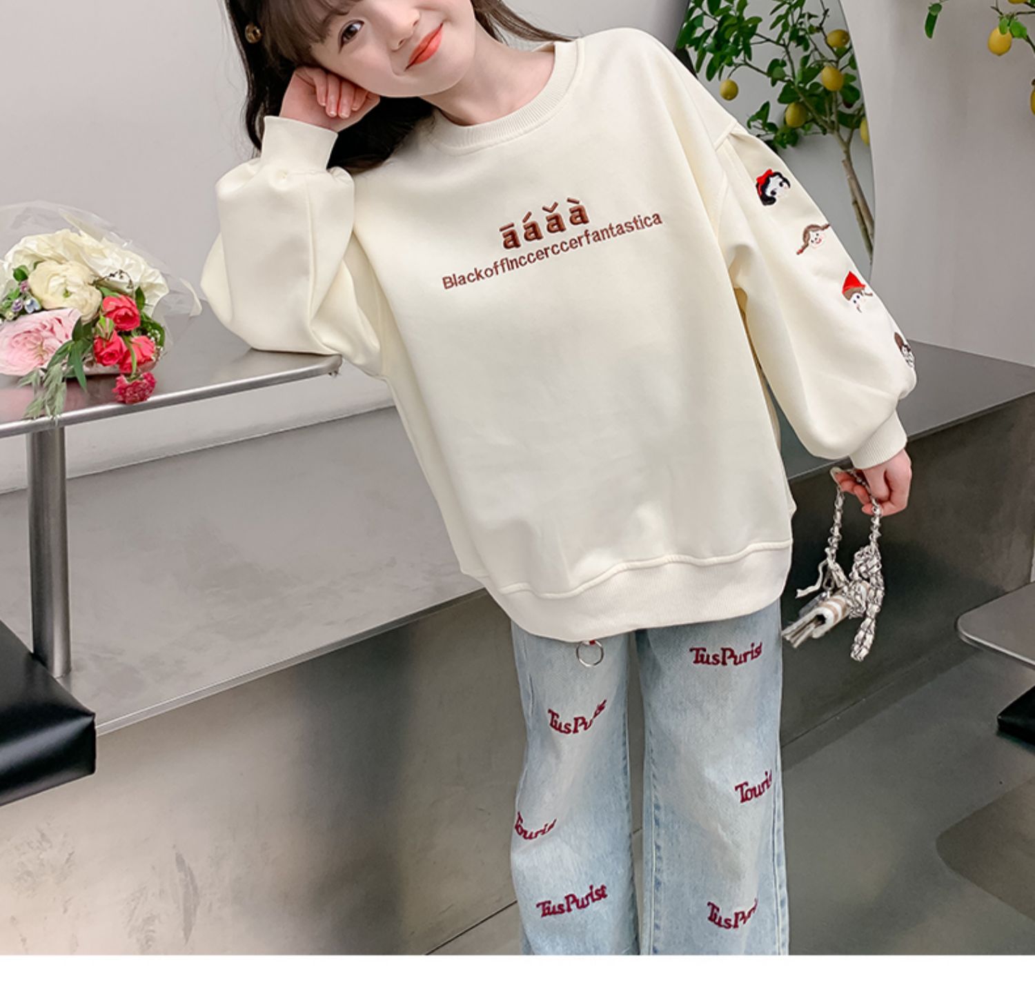 女童卫衣2025春季新款儿童韩版洋气纯色上衣中大童春装长袖套头衫详情9