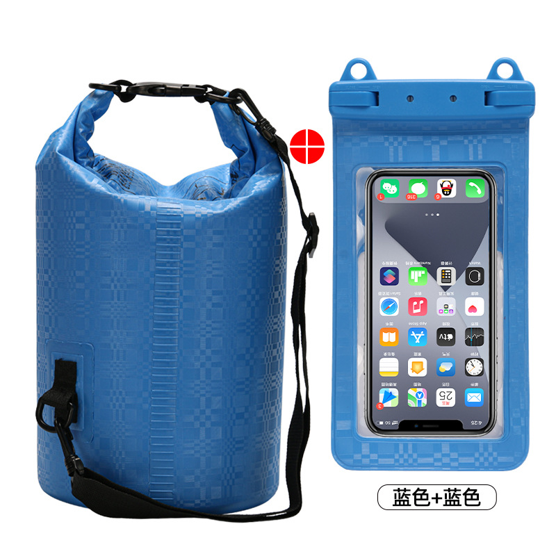 格子纹防水桶+格子纹双挂钩手机袋=蓝色组合款