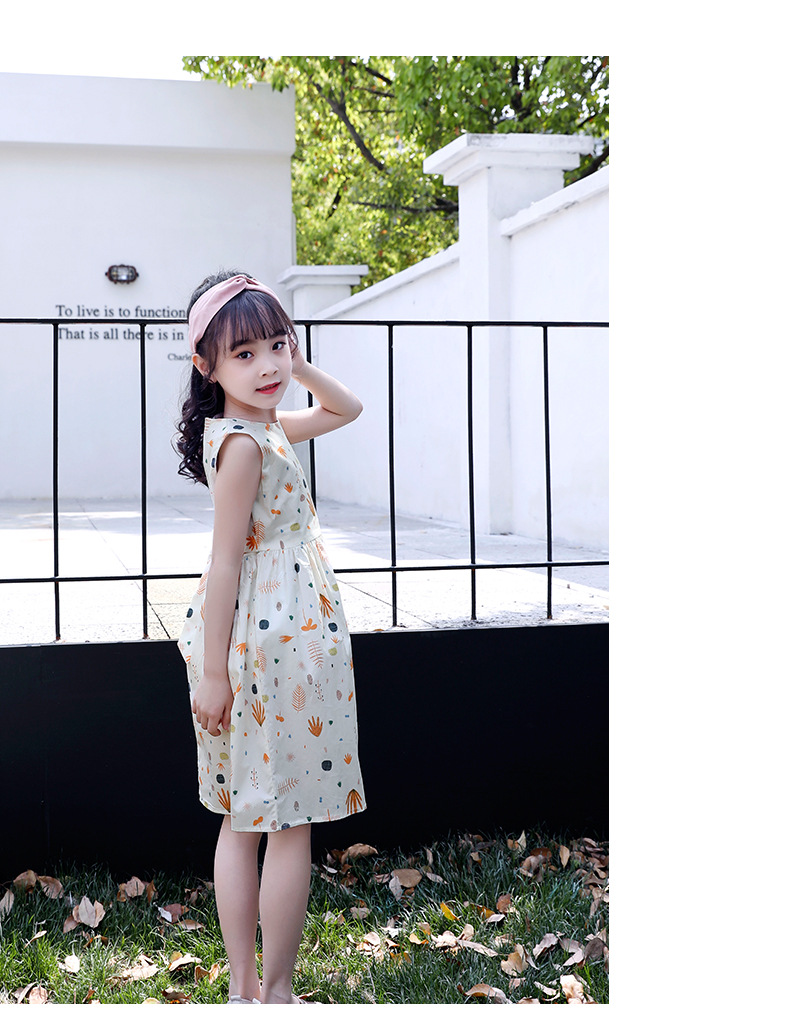 Falda de algodón para niñas 2023 nuevo vestido de verano niño niño medio grande vestido floral de algodón abierto hombro espalda falda de corazón pic 40